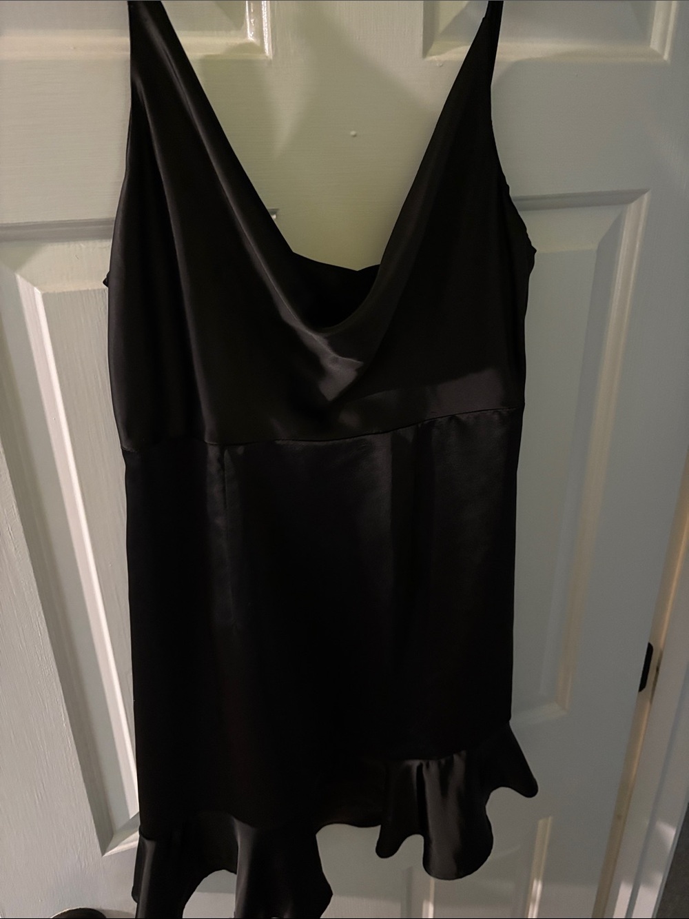 The Impeccable Pig Black Satin Slip Dress with Ruffle Hem
